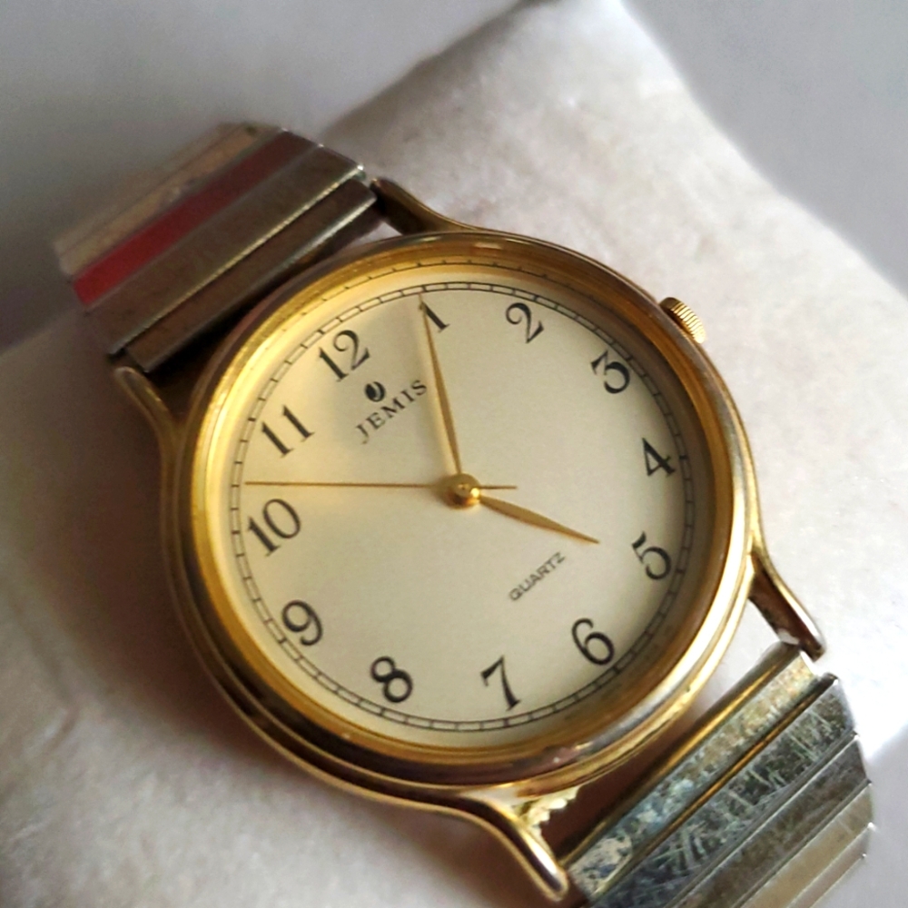 Jemis Stainless Steel Gold Tone Stretch Band Watch